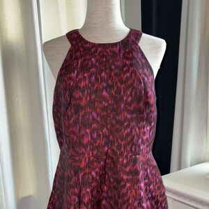 Calvin Klein Burgundy & Purple & Black Leopard Midi Dress